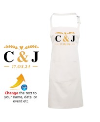 Personalised Custom Initials Wedding Date With Heart His Her Couple Printed Adult Unisex Wedding Apron